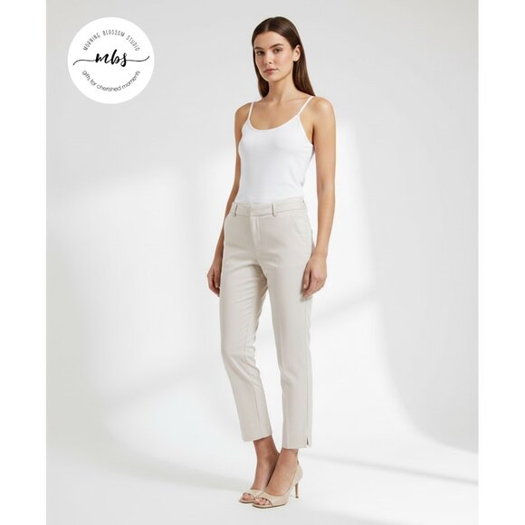 NWT Liverpool Kelsey Mid Rise Cotton Blend Trouser Side Slit Beige Women 10/30 - Picture 1 of 11